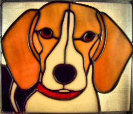 stained glass suncatcher of a beagle dog