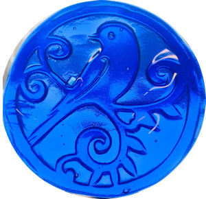 recycled glass rondel bird design blue