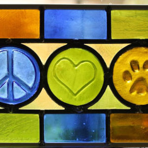peace love dogs stained glass panel