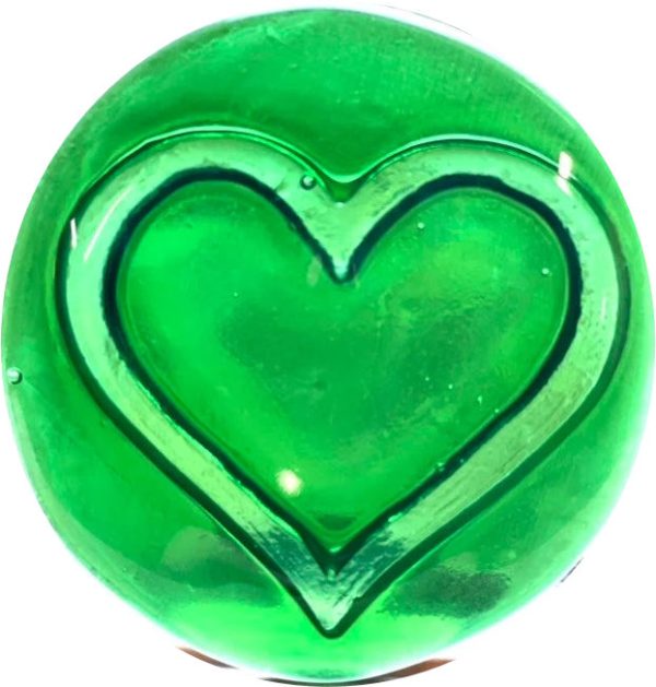 recycled glass rondel heart design shamrock green