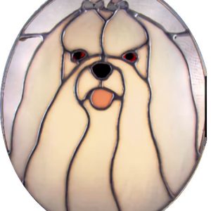 maltese dog stained glass suncatcher