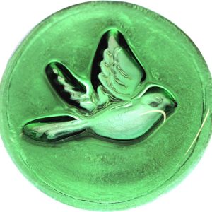 recycled glass rondel little bird design shamrock green