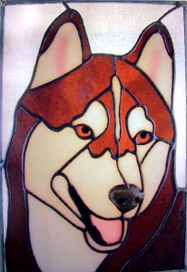 Husky Dog Stained Glass Suncatcher $75